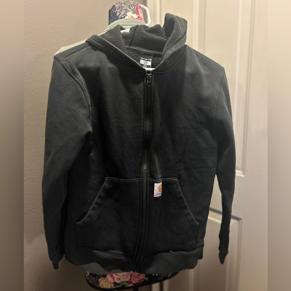 Carhartt Boys L 14-16 Full Zip Hoodie Black Faded Mark Pictured